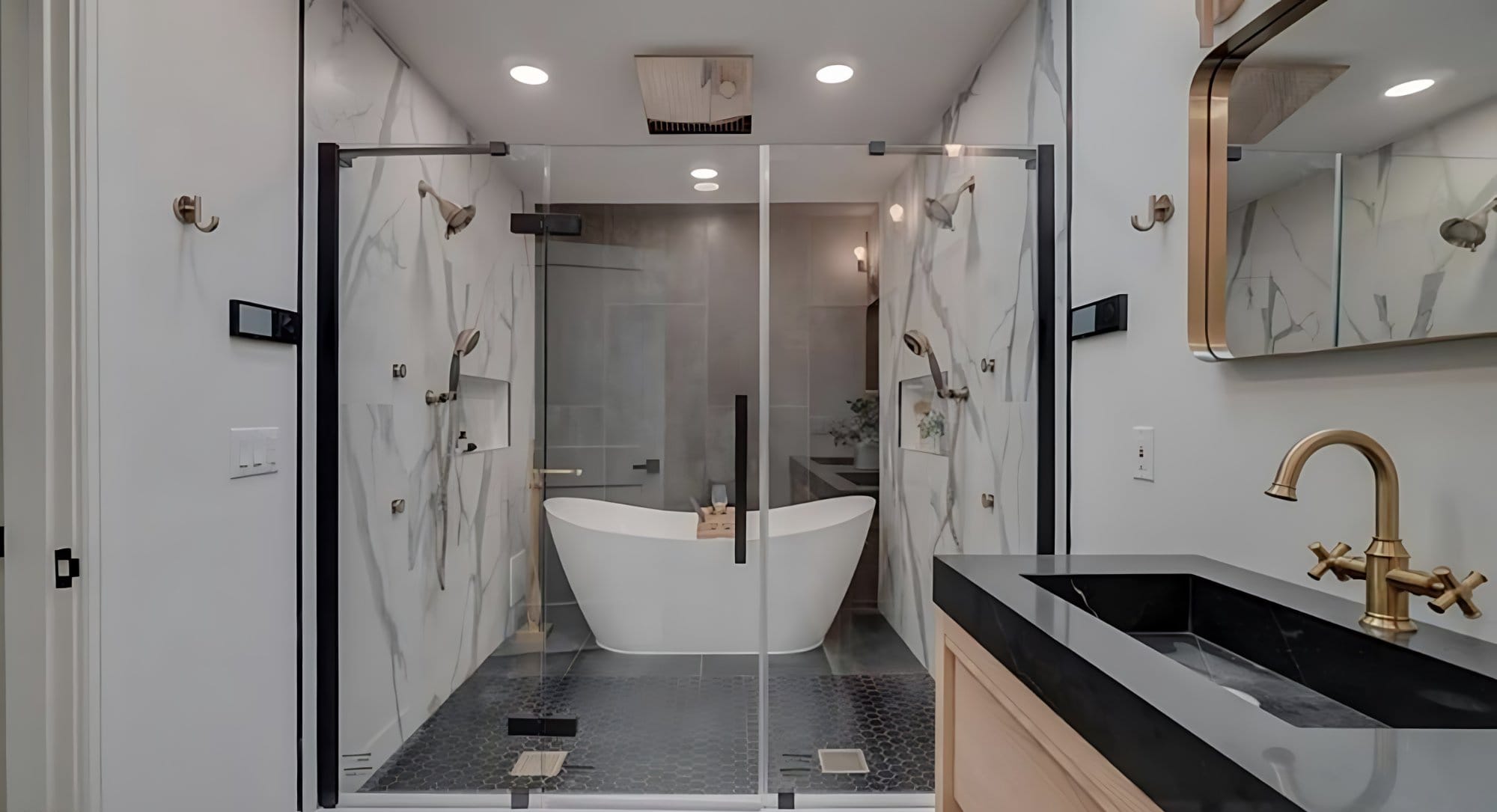 Primary suite spa with freestanding tub